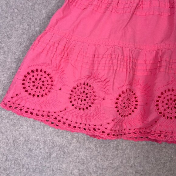Mini Boden Skirt Girls 5/6 Pink Cotton Eyelet Tiered Ruffle Hem Drawstring Waist - Picture 8 of 10